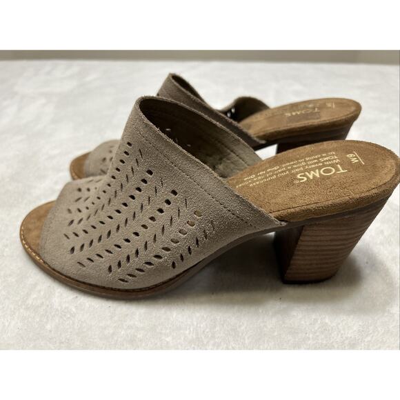 Toms Women’s Size 9 Majorca Suede Tan Beige Leather Heels Open Toe Shoes - Picture 4 of 7